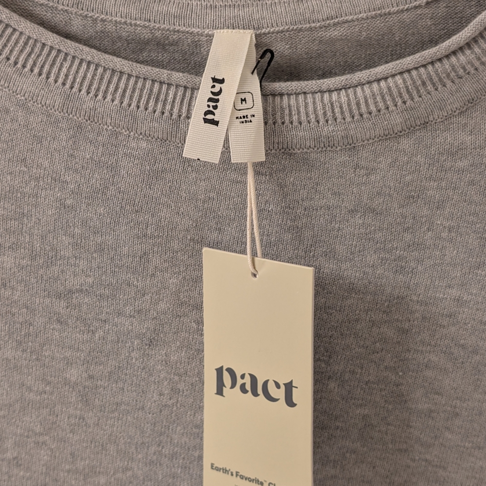 Pact Women's Heather Gray Crew Neck Sweater. Certified Organic Cotton. - Picture 2 of 4